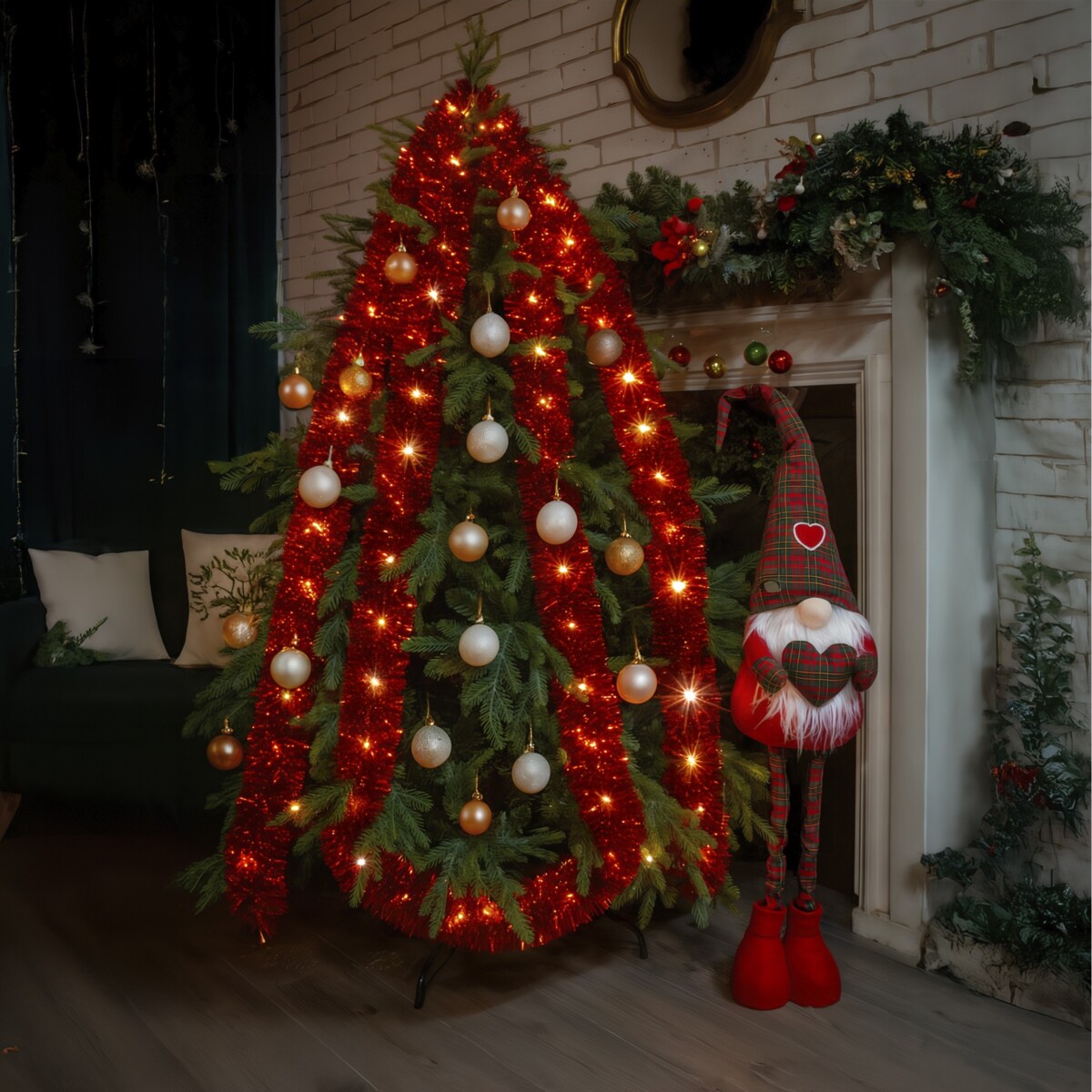 Łańcuch Led Choinkowy Czerwony Na Baterie Świąteczny Na Choinkę 6 Metrów