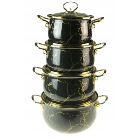 Zestaw Garnków Emaliowanych Retro 8 El. Komplet Do Indukcji I Gazu