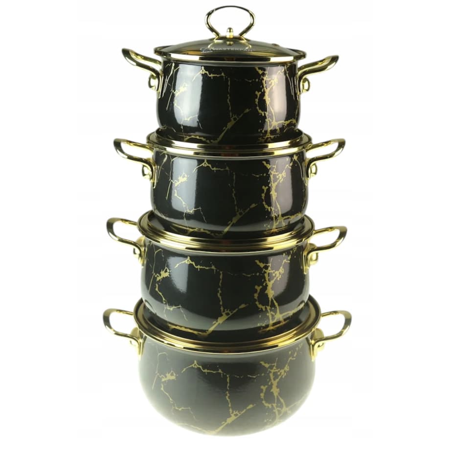 Zestaw Garnków Emaliowanych Retro 8 El. Komplet Do Indukcji I Gazu