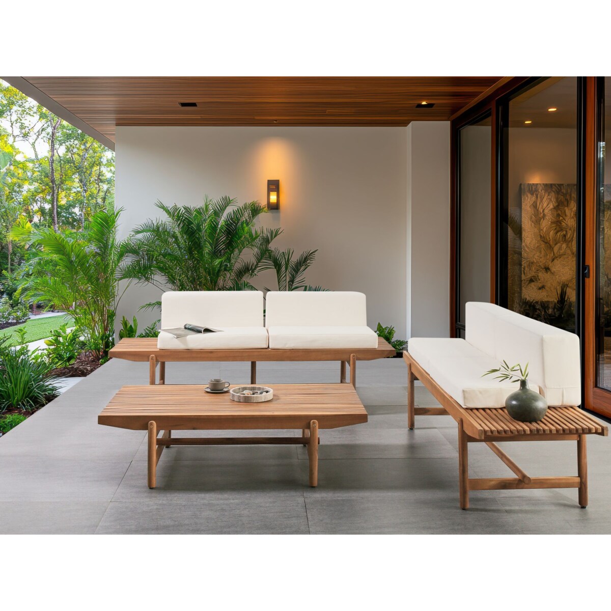 Zestaw ogrodowy ze stolikiem dla 4 osób GIAVENO Drewno akacjowe Złamana biel