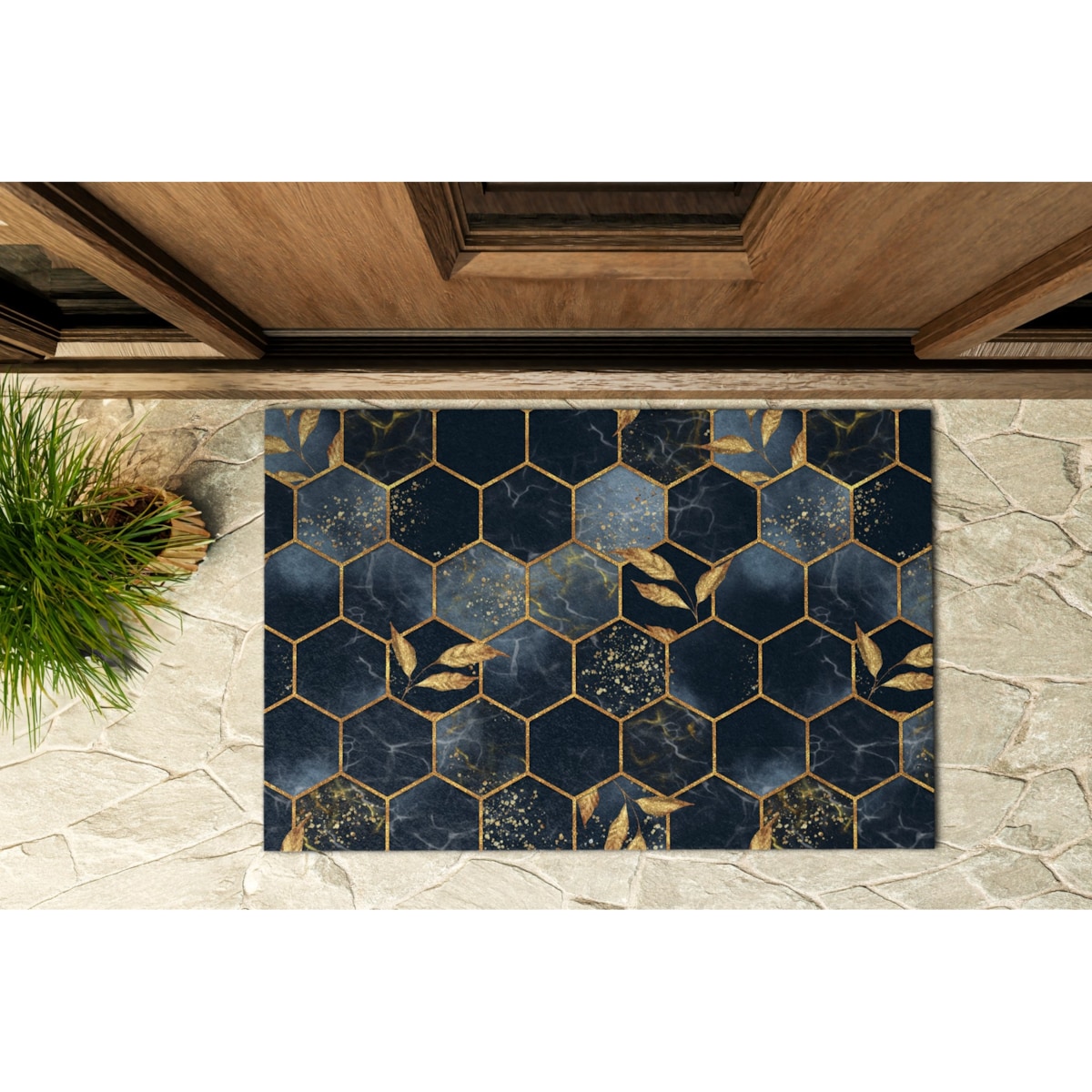 Wycieraczka zewnętrzna Złote sześciokąty 90x60cm