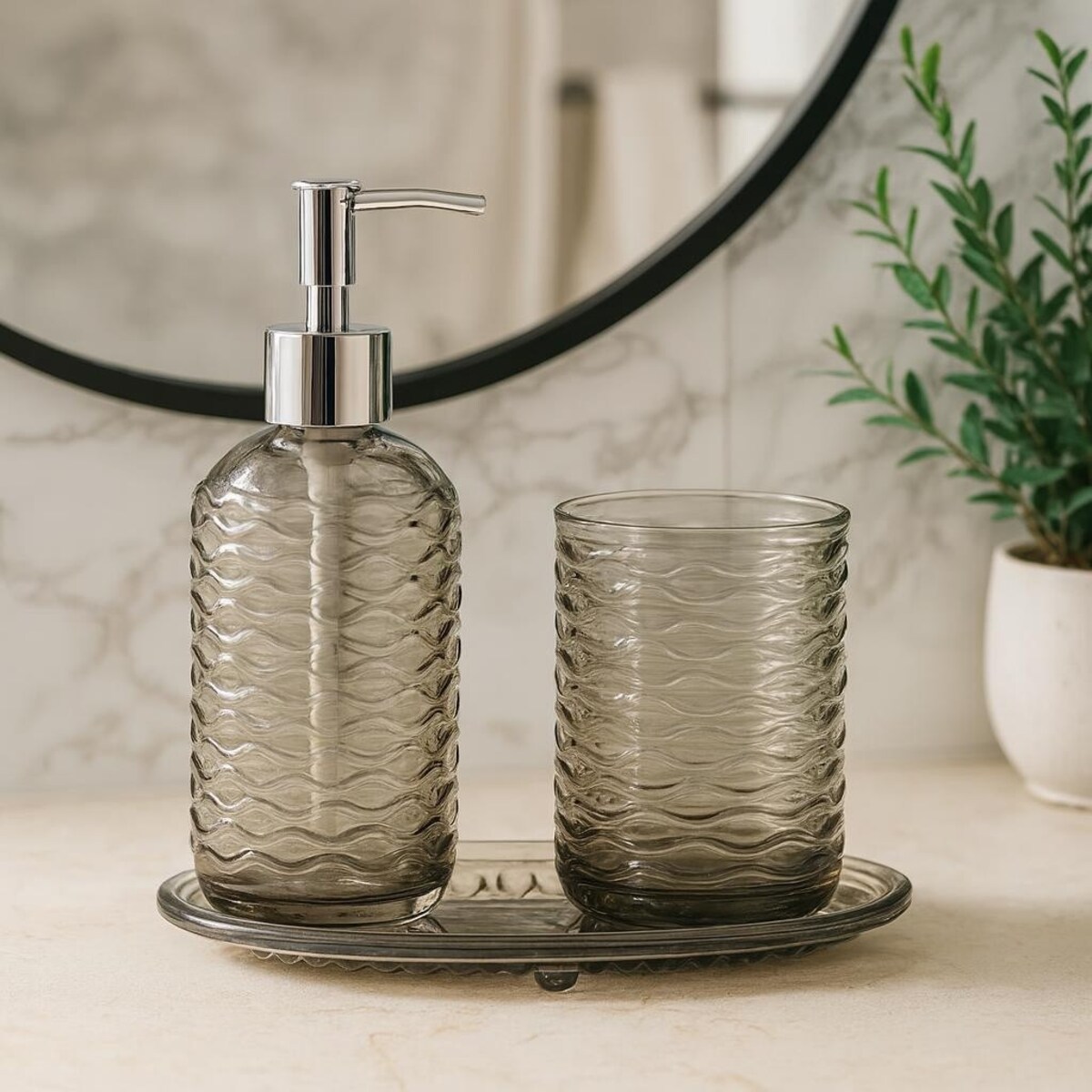 Zestaw 3 akcesoriów łazienkowych 410 ml NEAL taupe