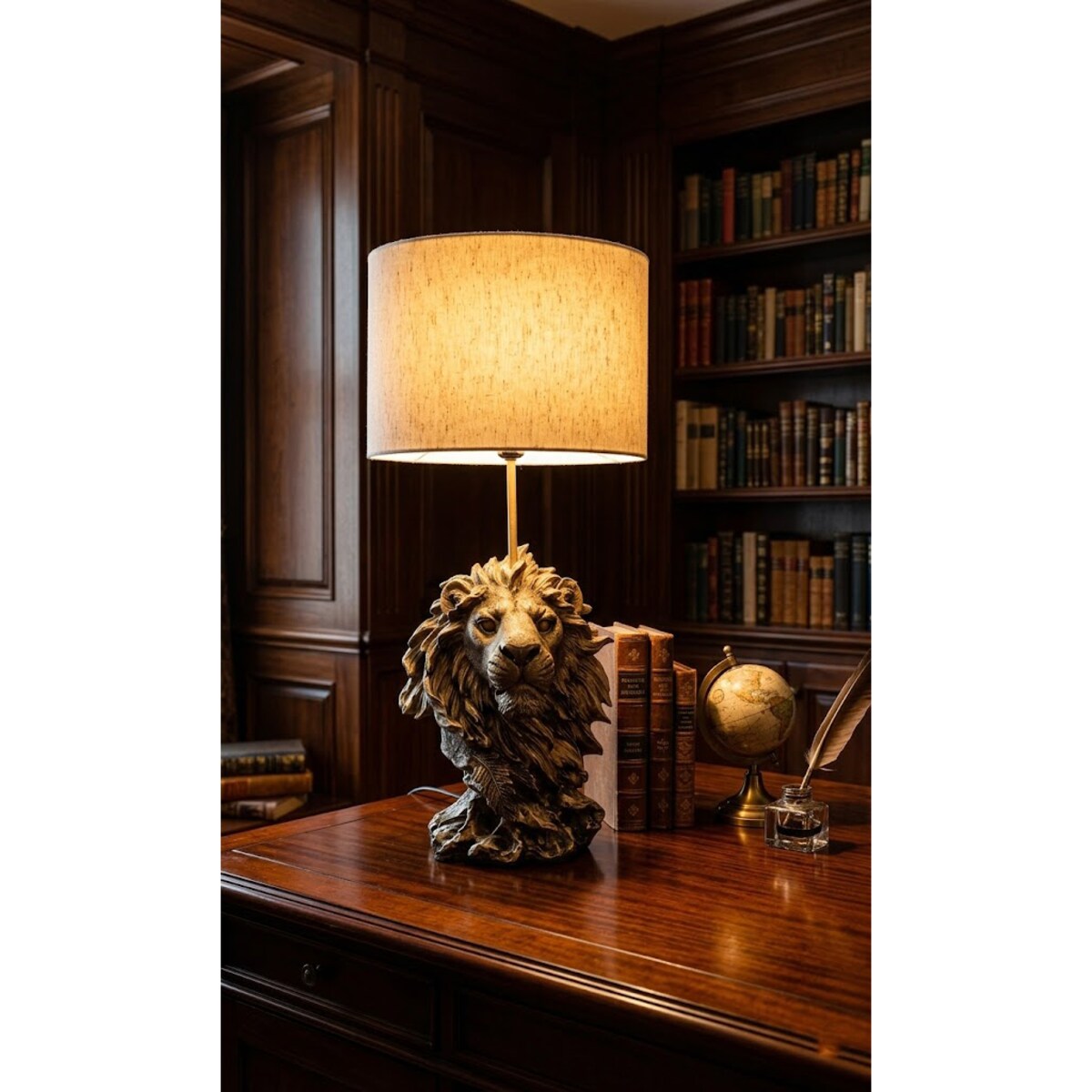 LAMPA STOŁOWA BIURKOWA NOCNA LEW ZŁOTA 47cm E27 DO SALONU DOMU GLAMOUR