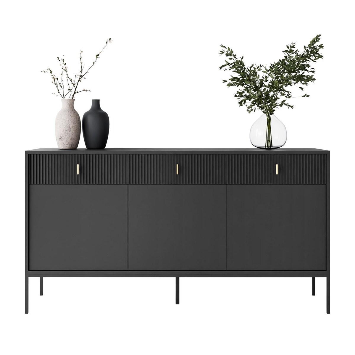 Komoda MIDNIGHT 3D3S z trzema szufladami na stelażu, czarna