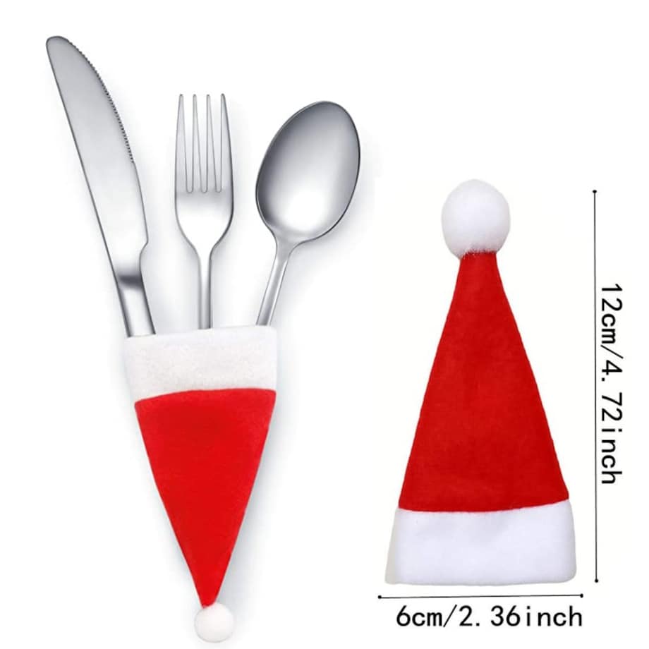 Pokrowiec, etui na sztućce Boże Narodzenie Czapka Mikołaja 12cm x 6cm 1szt KSN68POJ