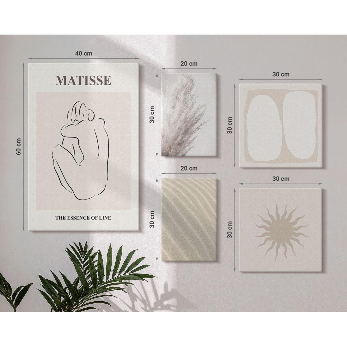 Zestaw 5 obrazów na płótnie - Styl boho minimalistyczne formy - beżowy