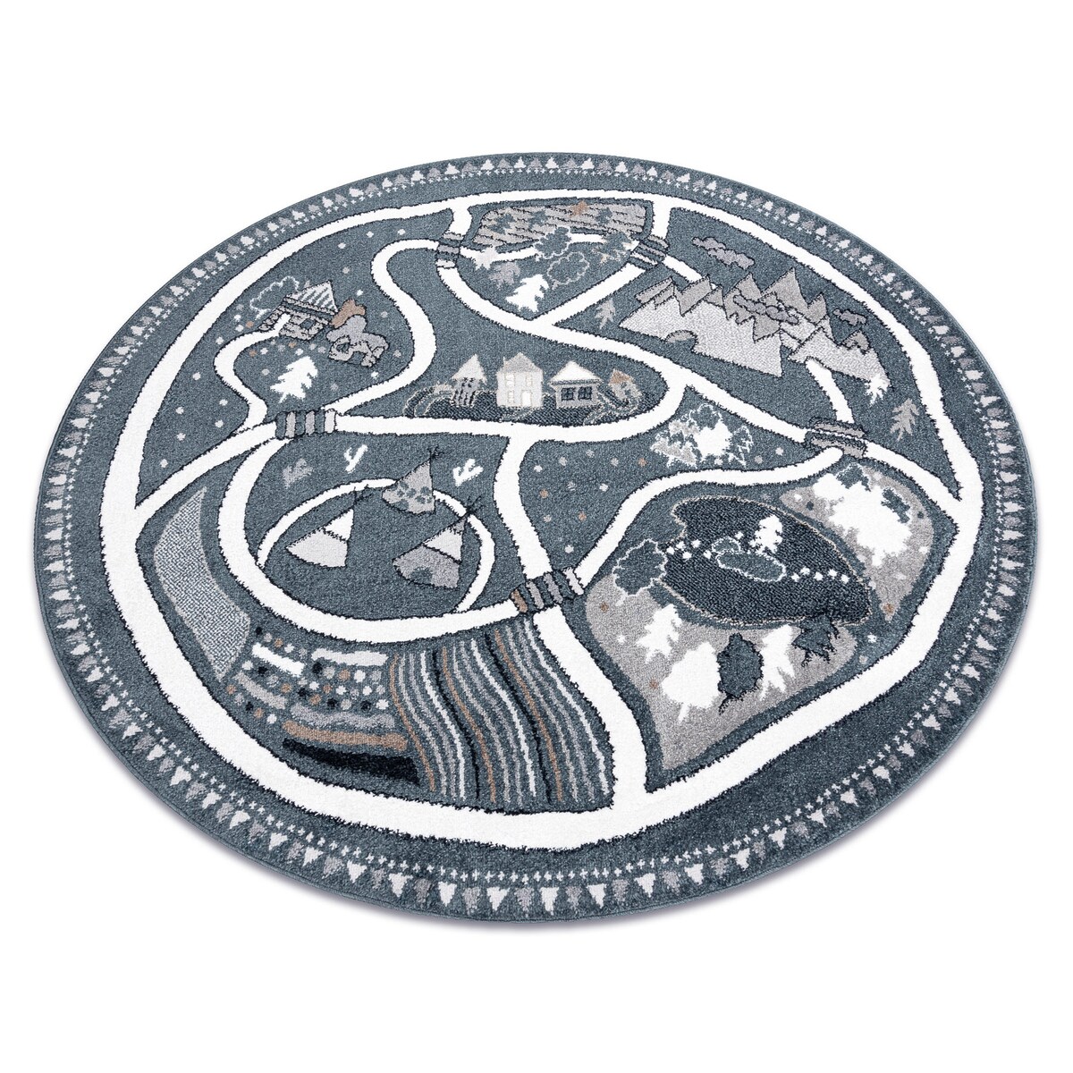 Dywan FUN Land dla dzieci, wioska, uliczki, koło 120 cm