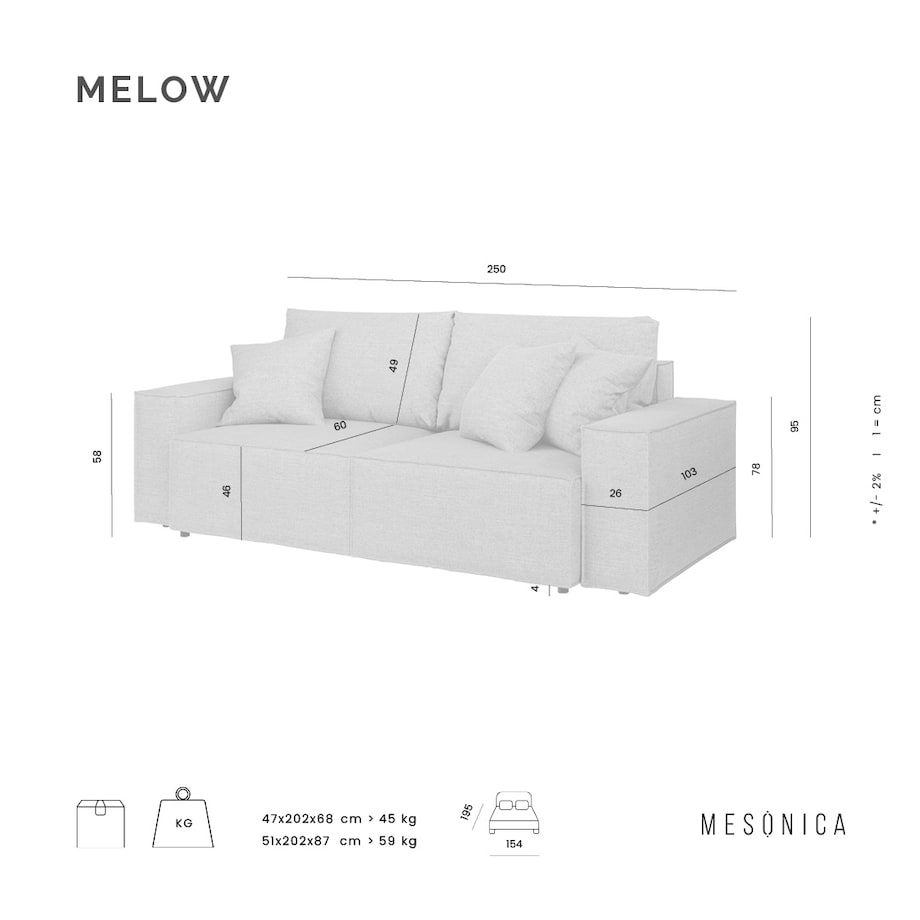 Melow 3-osobowa rozkładana sofa - różowa