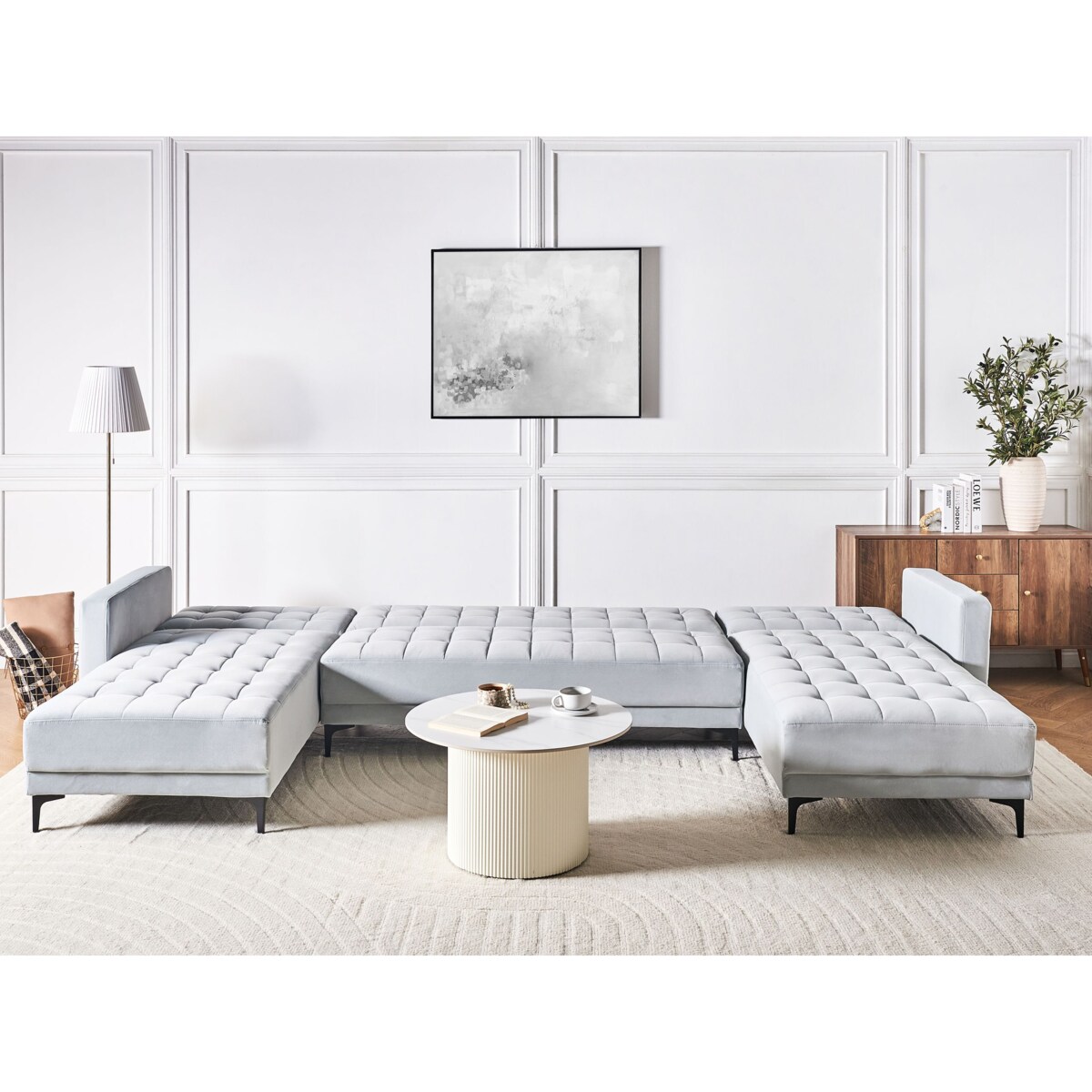 Narożnik rozkładany 5-osobowy welurowy jasnoszary ABERDEEN