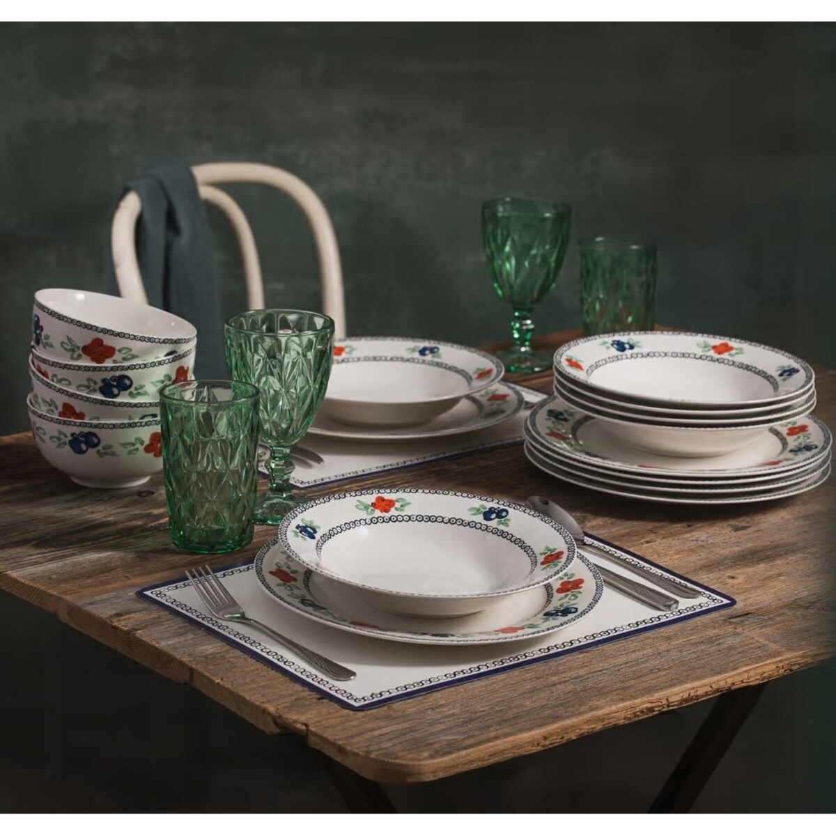 KOMPLET OBIADOWY dla 6 osób FOLKLOR talerze na jedzenie obiad serwis box