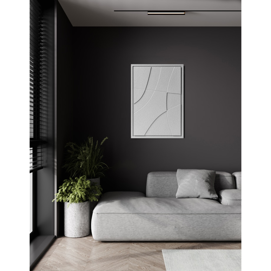 Obraz 3D 50x70cm Abstract II – Dekoracja Ścienna z Tynku Naturalnego, Milky Grey Minimalistyczny Relief