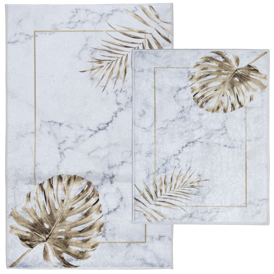 Zestaw Dywaniki łazienkowe Kilian Glamour komplet 50x40 cm, 50x80 cm rośliny szary