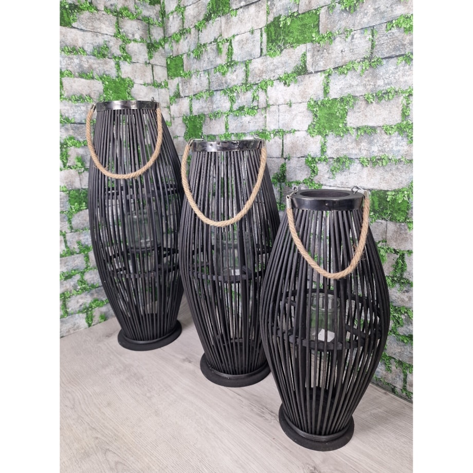 Lampion Bambusowy Czarny Rattanowy Latarnia 60 Cm