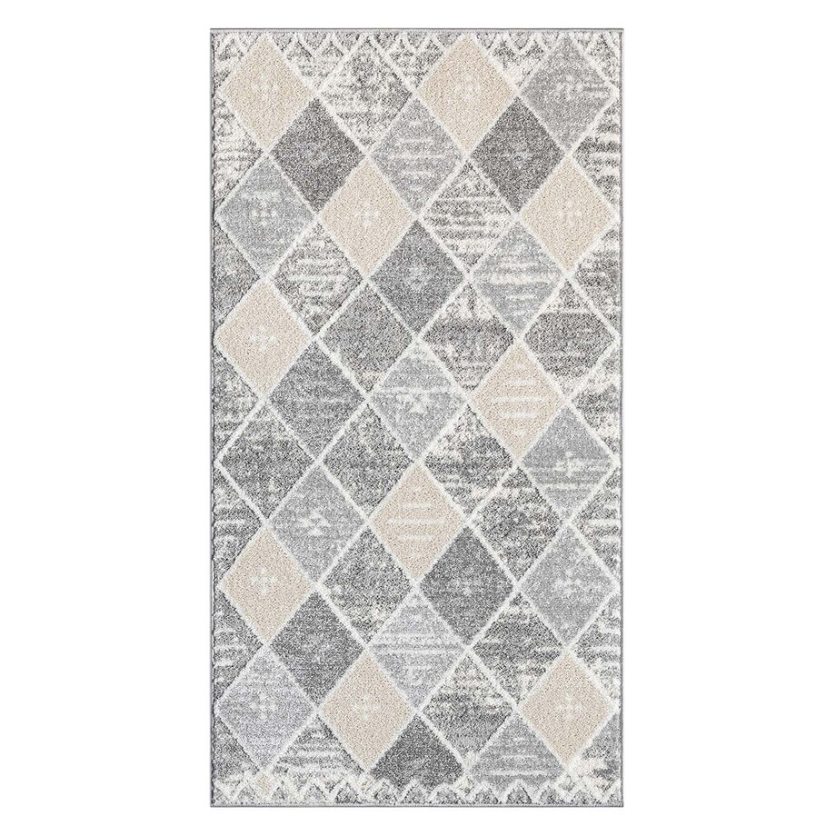 Dywan nowoczesny etniczny high low Flaire 1790 szary-beżowy romby 120x170