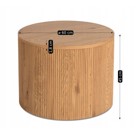 Stolik Kawowy Okrągły Loft Mały Dąb Lamel Nowoczesny Okrągła Ława CLOVER