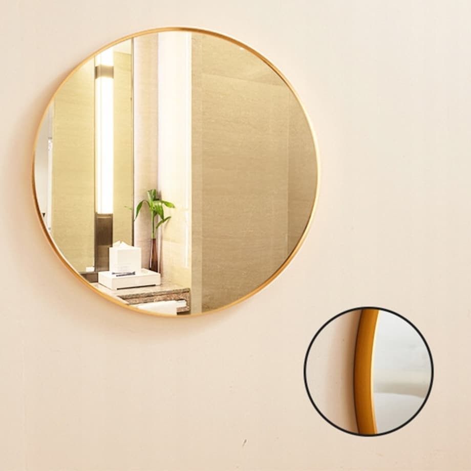 Lustro okrągłe złote 80 cm ścienne do łazienki salonu sypialni loft