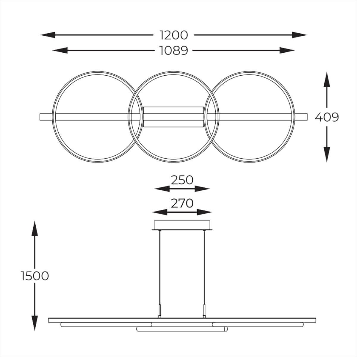 Wisząca lampa okręgi Almeria MD3913-3-3BWLT Zumaline LED 35W 3000K drewniany czarny