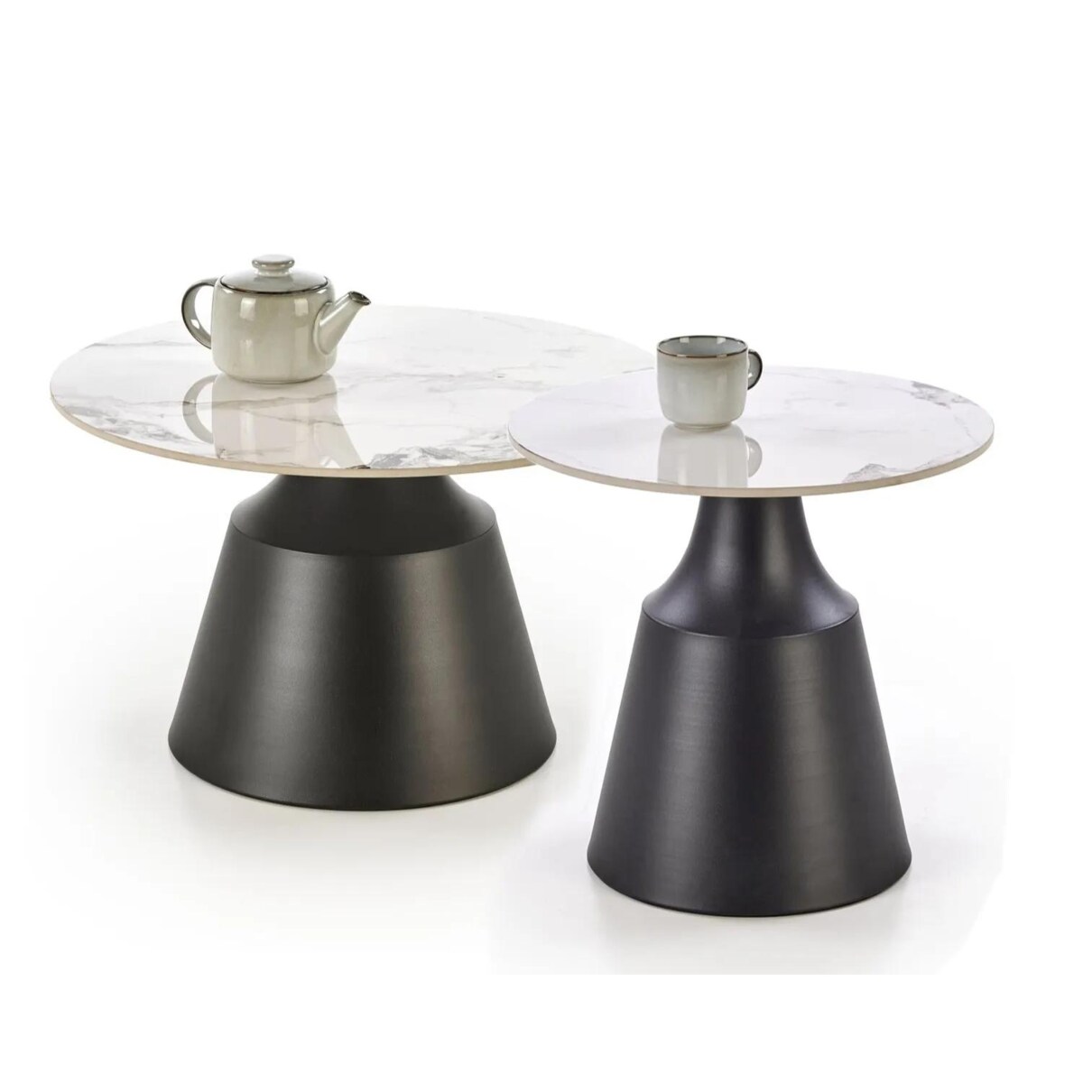 Zestaw 2 stolików MAGNETA biały marmur/czarny