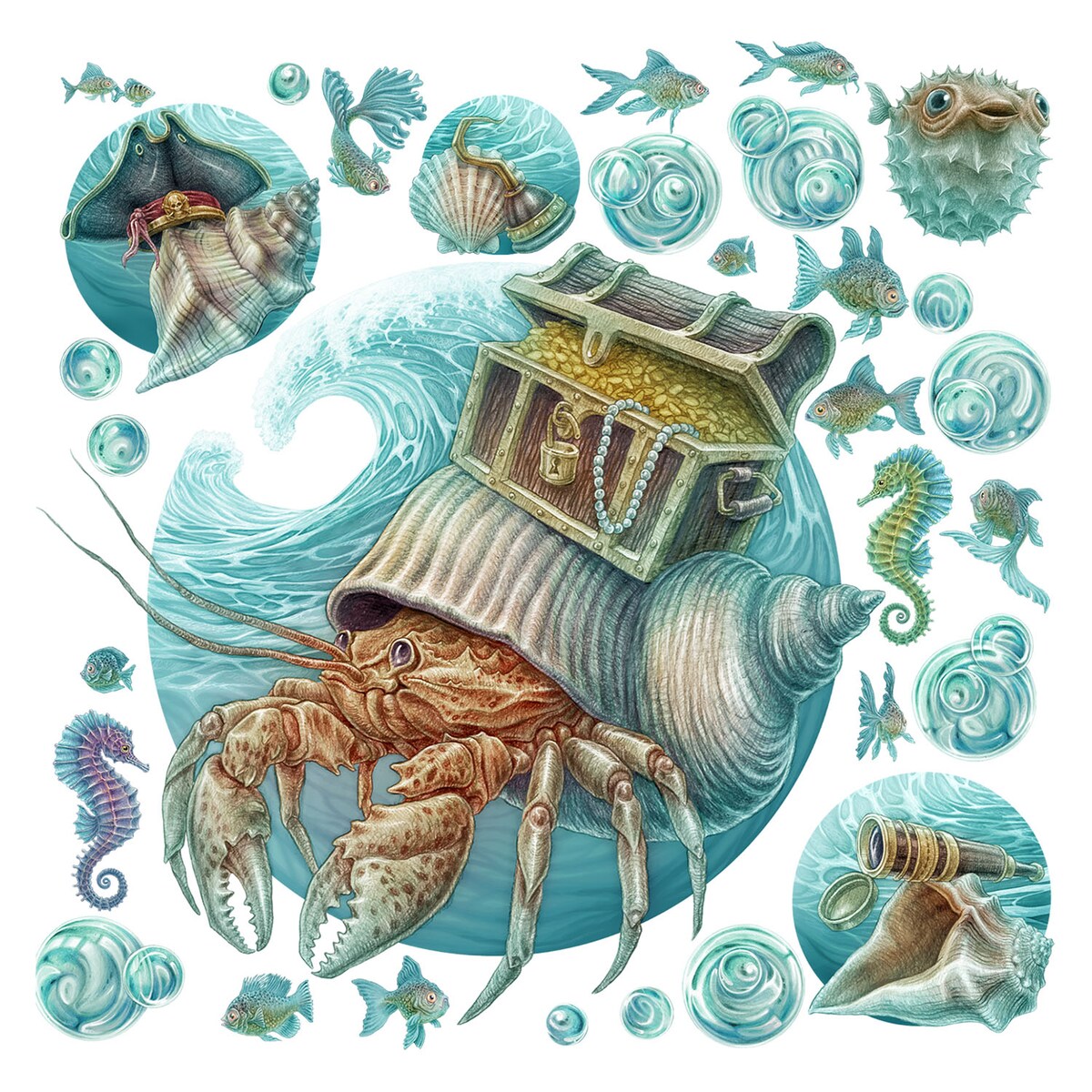 Zestaw naklejek na ścianę, Świat kraba, 80cm