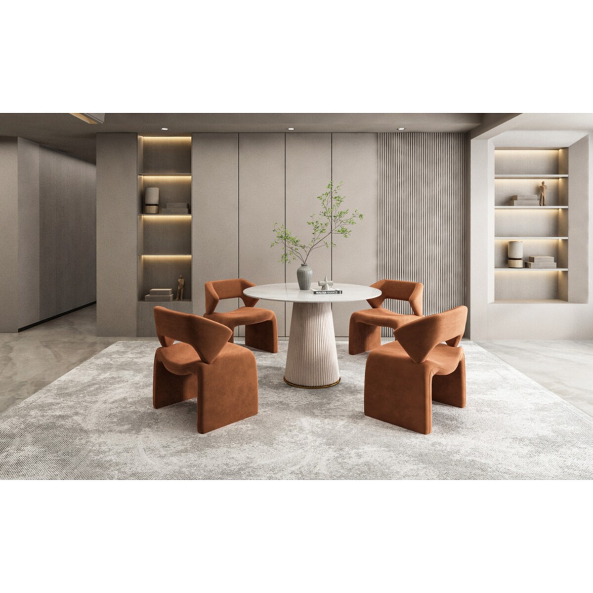 Nowoczesny stół złoty okrągły plisowany Glamour Nowojorski Blanka z kamiennym blatem o wzorze marmuru 120x120x75