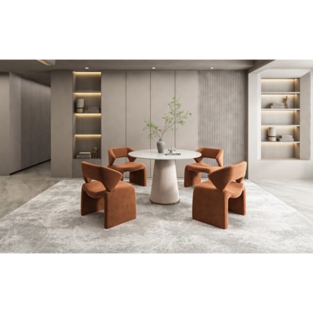 Nowoczesny stół złoty okrągły plisowany Glamour Nowojorski Blanka z kamiennym blatem o wzorze marmuru 120x120x75