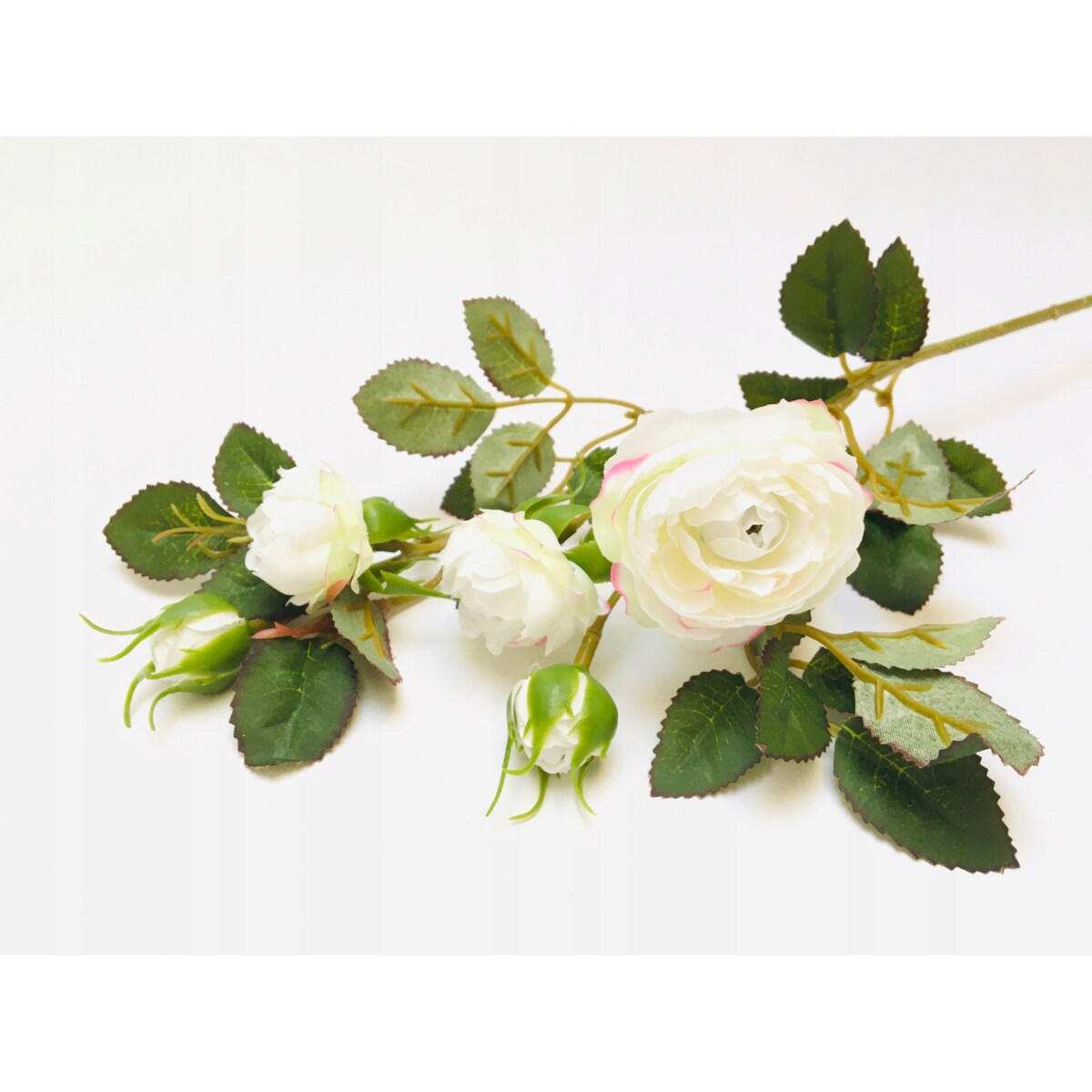 GAŁĄZKA RÓŻA BIAŁA stroika do bukietu sztuczna DEKORACJI pączki liście