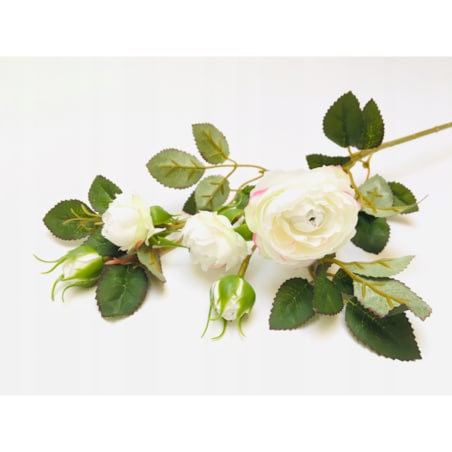 GAŁĄZKA RÓŻA BIAŁA stroika do bukietu sztuczna DEKORACJI pączki liście