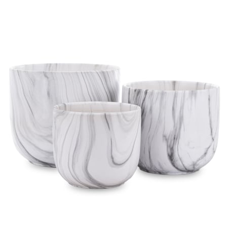 Osłonka 3 szt. ceramiczna biało-szara 20,5x24 i 17,5x20 cm MOSAICA szara