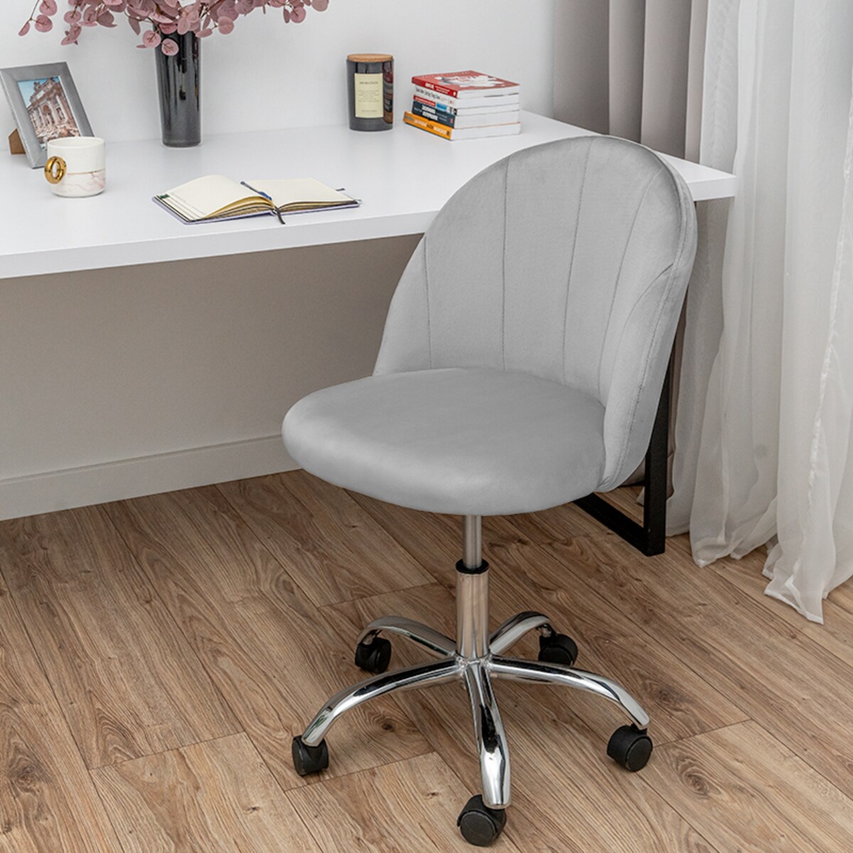 Fotel biurowy krzesło obrotowe szary regulowany welurowy