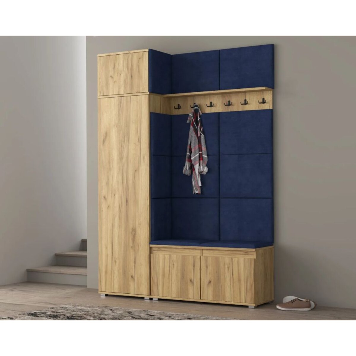 Garderoba z siedziskiem do przedpokoju SINGAPUR 154 dąb craft/granatowy