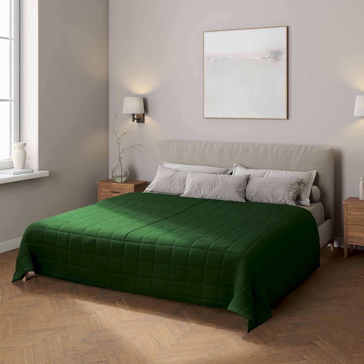 Narzuta pikowana w kratę 260x210 zielony