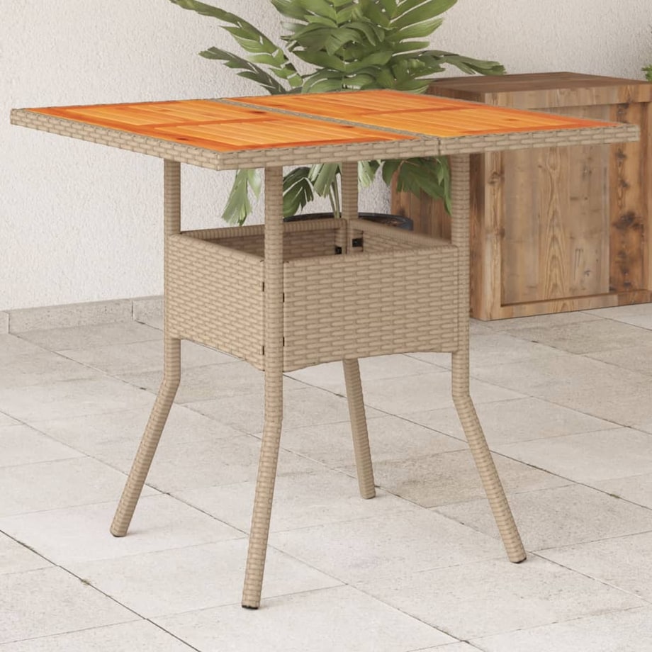 vidaXL Stolik ogrodowy, beżowy, 80x80x75 cm, polirattan i akacja