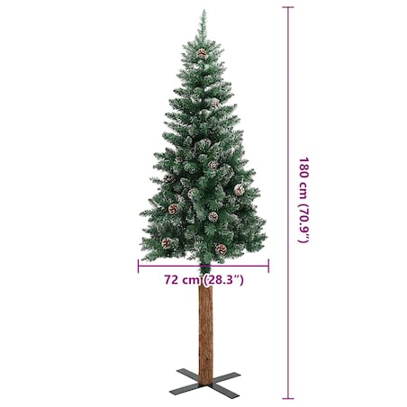 vidaXL Smukła choinka z drewnem i śniegiem, zielona, 180 cm