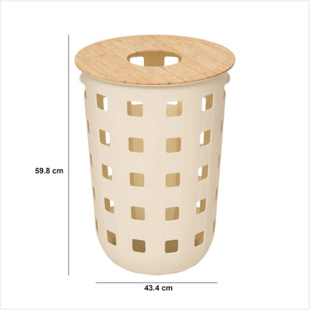 Kosz na pranie, kremowy z bambusową pokrywą 60L Harmony