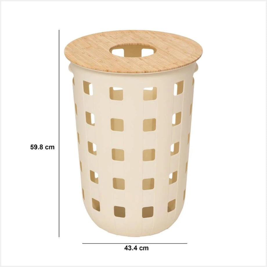Kosz na pranie, kremowy z bambusową pokrywą 60L Harmony