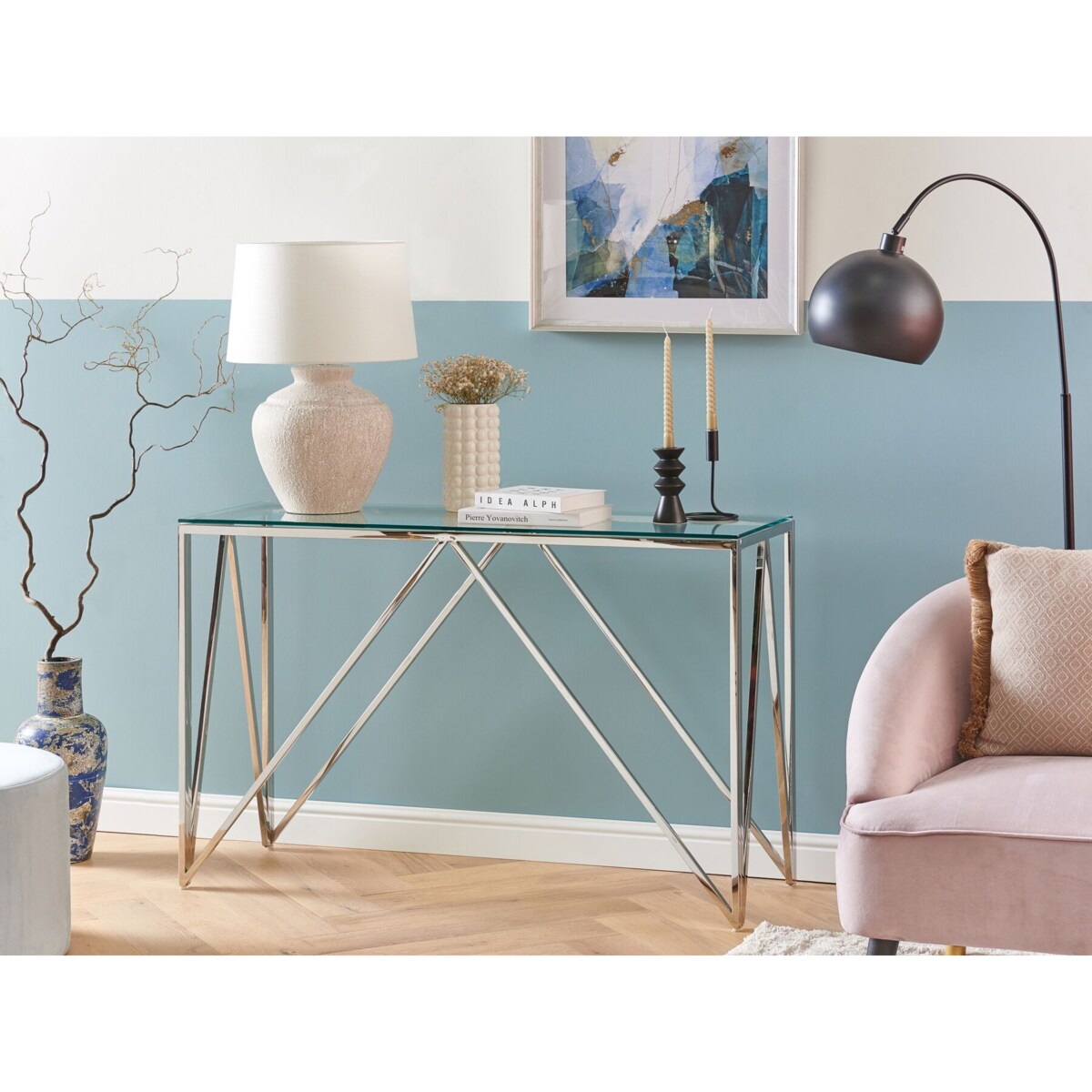 Konsola szklana srebrna WESO