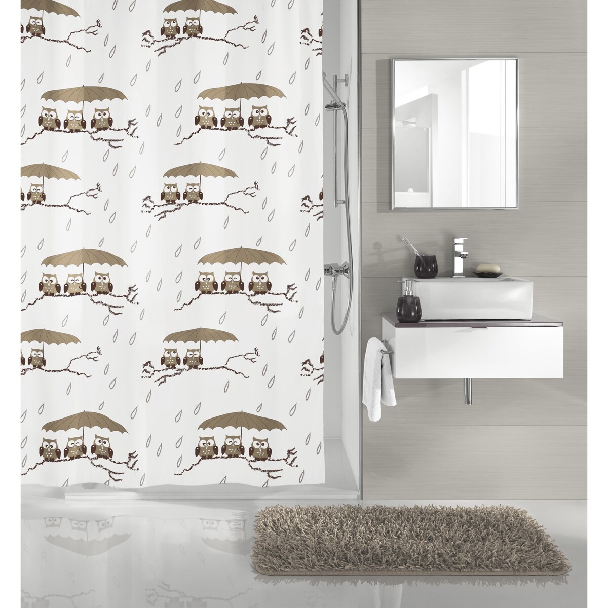Kleine Wolke Eulen Tekstylna Zasłona prysznicowa Taupe 120x200 cm sowy