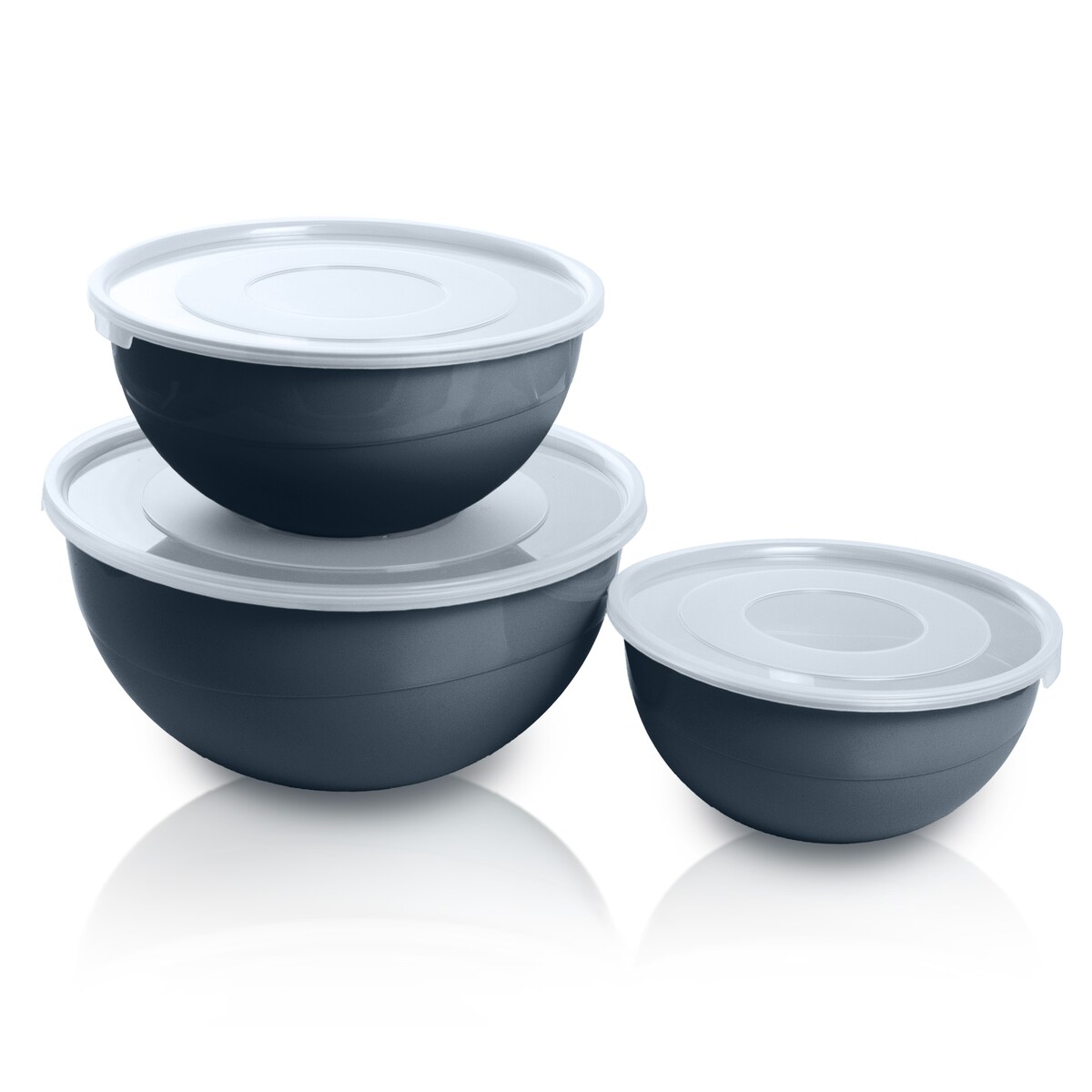 Miska Plastikowa Okrągła Kuchenna Z Pokrywką Zamykaniem Zestaw Misek 3 Szt. Misa Ciemnoszara