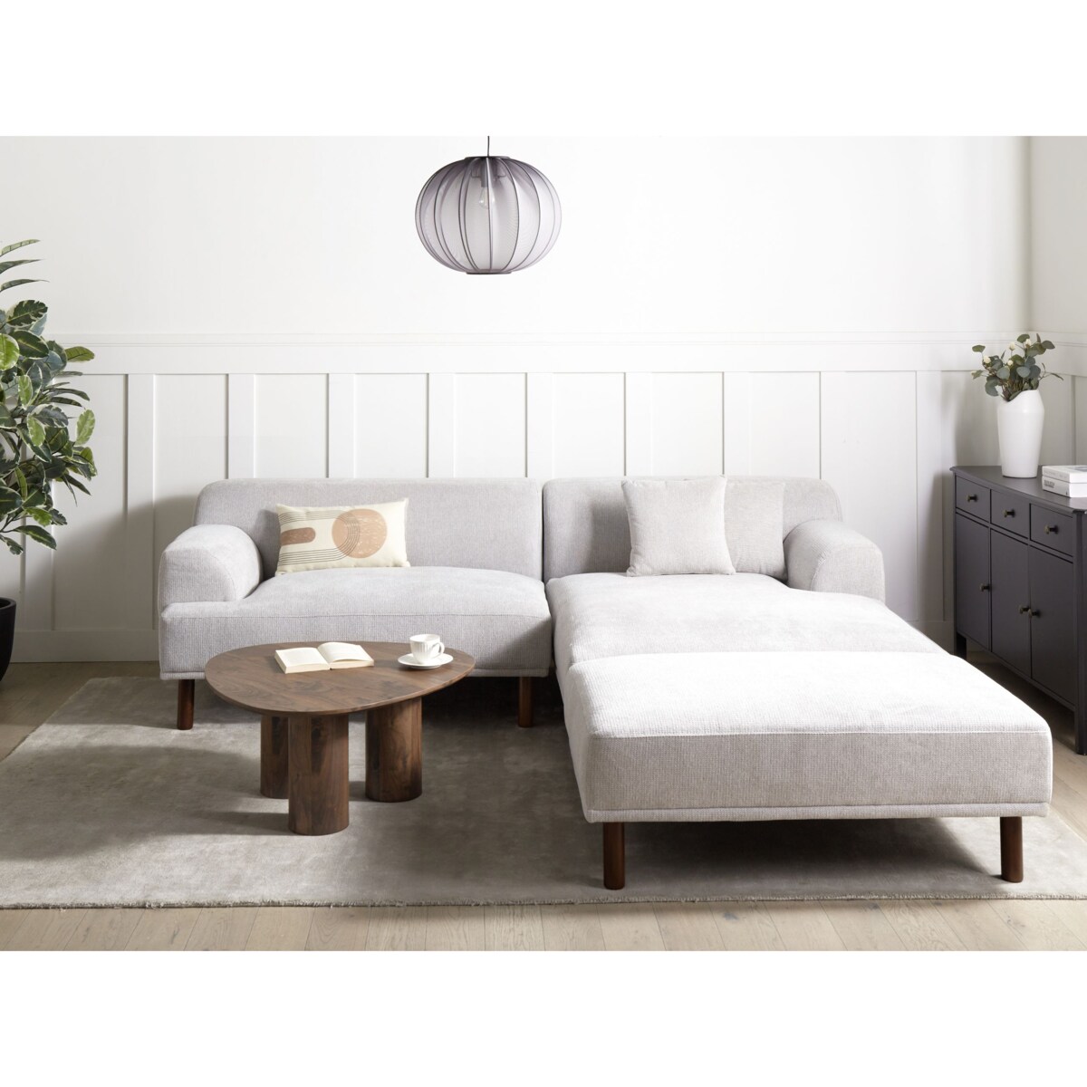 Sofa narożna lewostronna z otomaną HOLT Jasnoszary Lewostronny