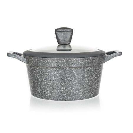 DUŻY GARNEK GRANITE szary 28 cm do gotowania POKRYWKA 6,4 L na prezent