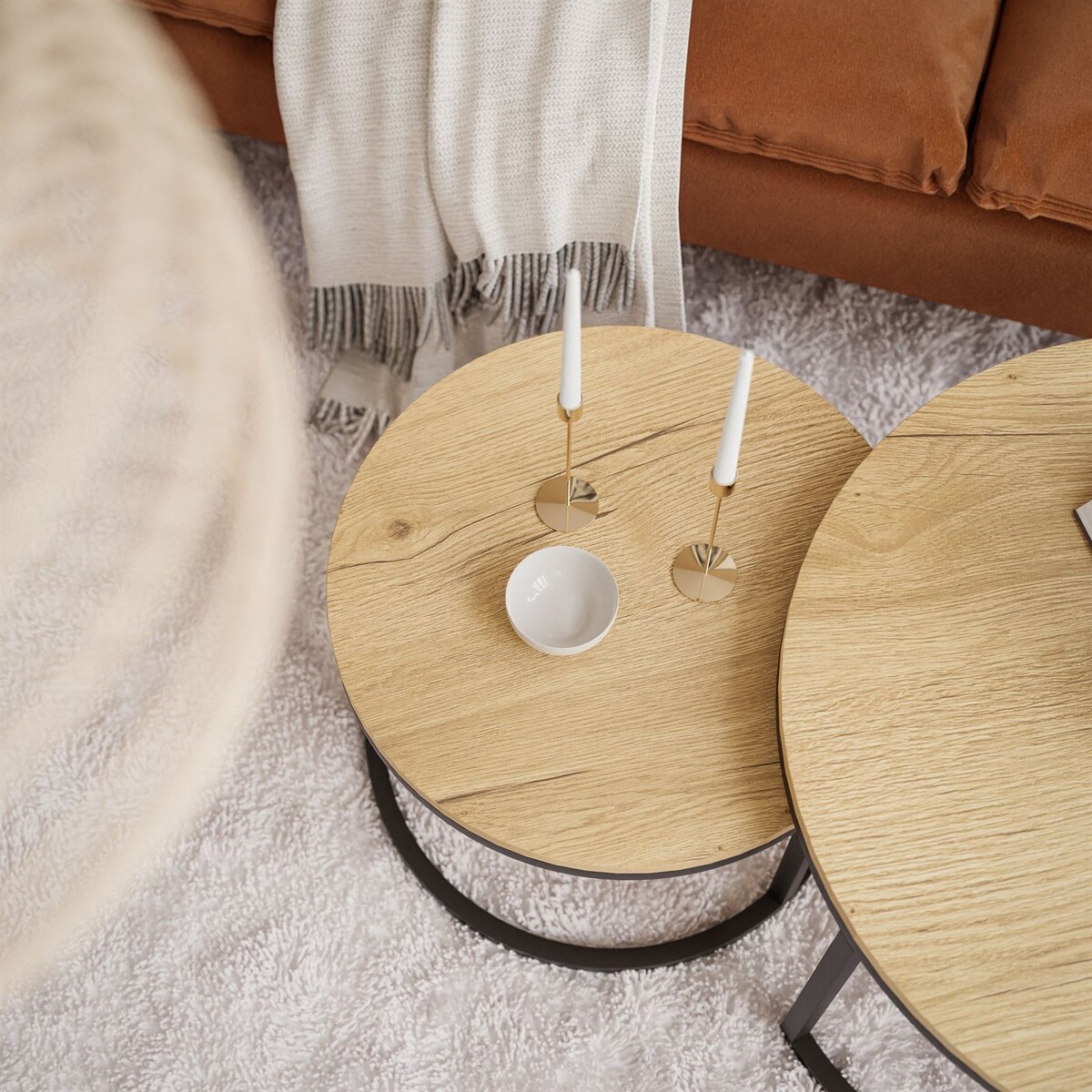 Stolik kawowy okrągły CORRIE 2w1 czarny dąb jasny