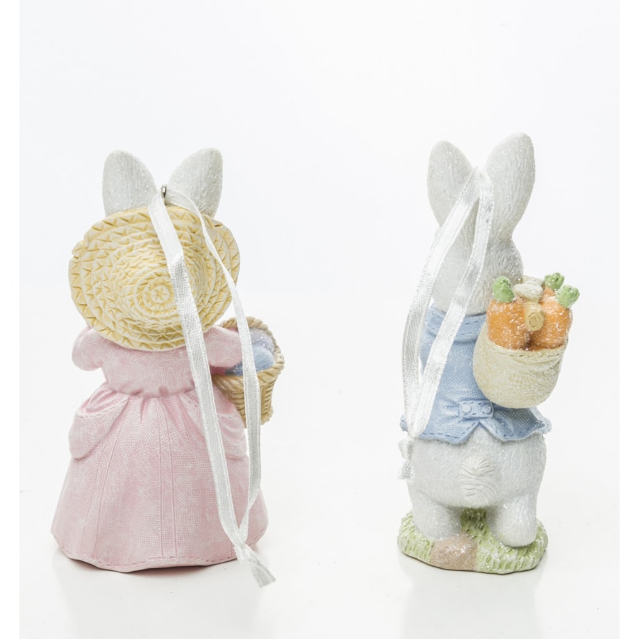 Dekoracja - Zawieszki 2 króliczki ogrodniczki 10x3,5x5 cm