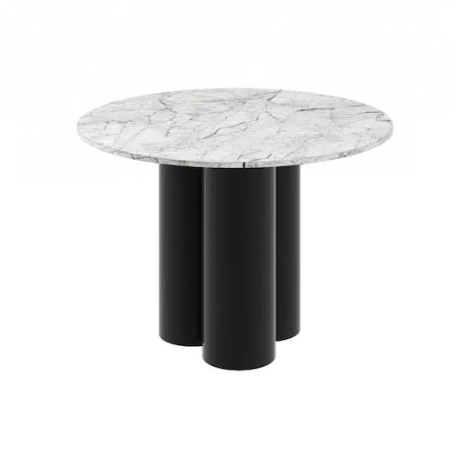 Stół okrągły RAVEO 100x100 biały marmur venatino/czarny połysk
