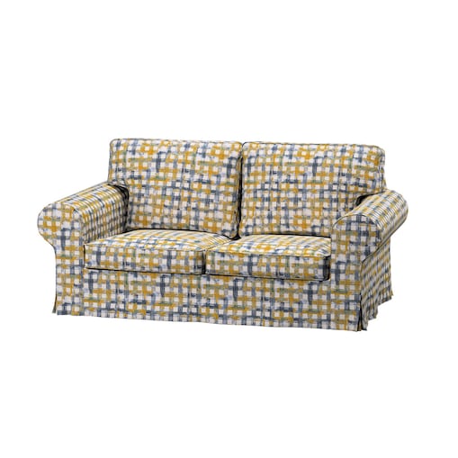 Pokrowiec na sofę Ektorp 2-osobową, nierozkładaną, niebiesko-żółta krata na kremowym tle, 173 x 83 x 73 cm, Cosy Home