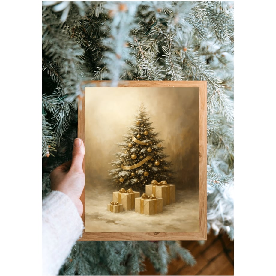 Poster Story, Plakat, Obraz - Świąteczna Choinka Pokryta Złotem, wymiary 50 x 70 cm