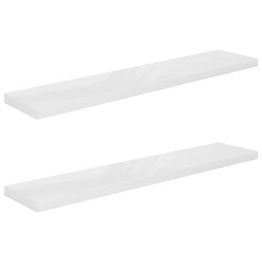 vidaXL Półki ścienne 2 szt., wysoki połysk, biel, 120x23,5x3,8 cm, MDF