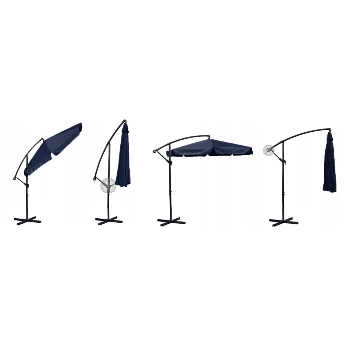 Parasol ogrodowy składany z wysięgnikiem 8 segmentów ø350cm granatowy Plonos