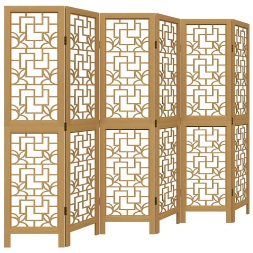 vidaXL Parawan pokojowy, 6-panelowy, brązowy, lite drewno paulowni