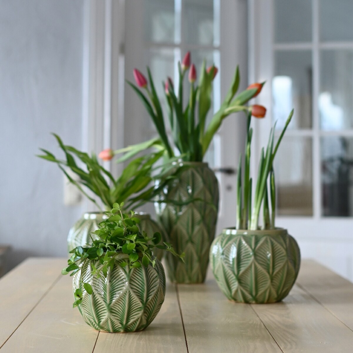 DONICZKA ZIELONA 16cm okrągła ceramika donica na balkon taras do salonu