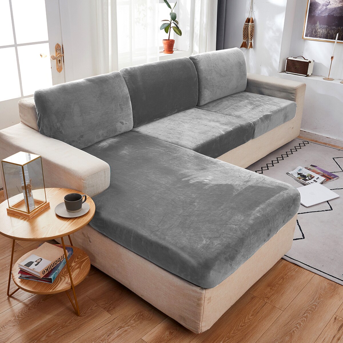 POKROWIEC NA KANAPĘ SIEDZISKO  JASNY SZARY WELUR 60-95 [22SL1]